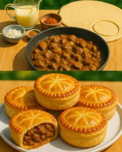 Delicious beef curry pie with flaky crust and savory filling
