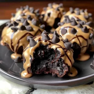 Decadent Brownie Bombs filled with rich chocolate and topped with sprinkles.
