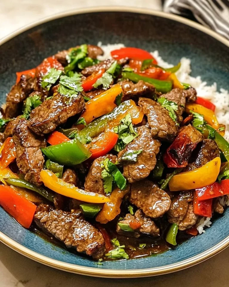 Delicious Chinese Pepper Steak with tender beef and colorful bell peppers