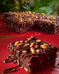 Chocolate Banana Oatmeal Bake fresh out of the oven topped with banana slices.
