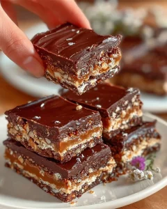 Delicious homemade Chocolate Oatmeal Bars with chocolate drizzled on top.