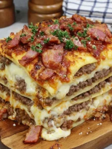 Homemade lasagna with layers of pasta, cheese, and meat sauce