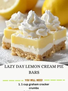 Delicious Lazy Day Lemon Cream Pie Bars with a creamy lemon filling