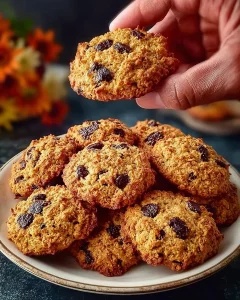 Freshly baked oatmeal apple cookies with cinnamon and raisins