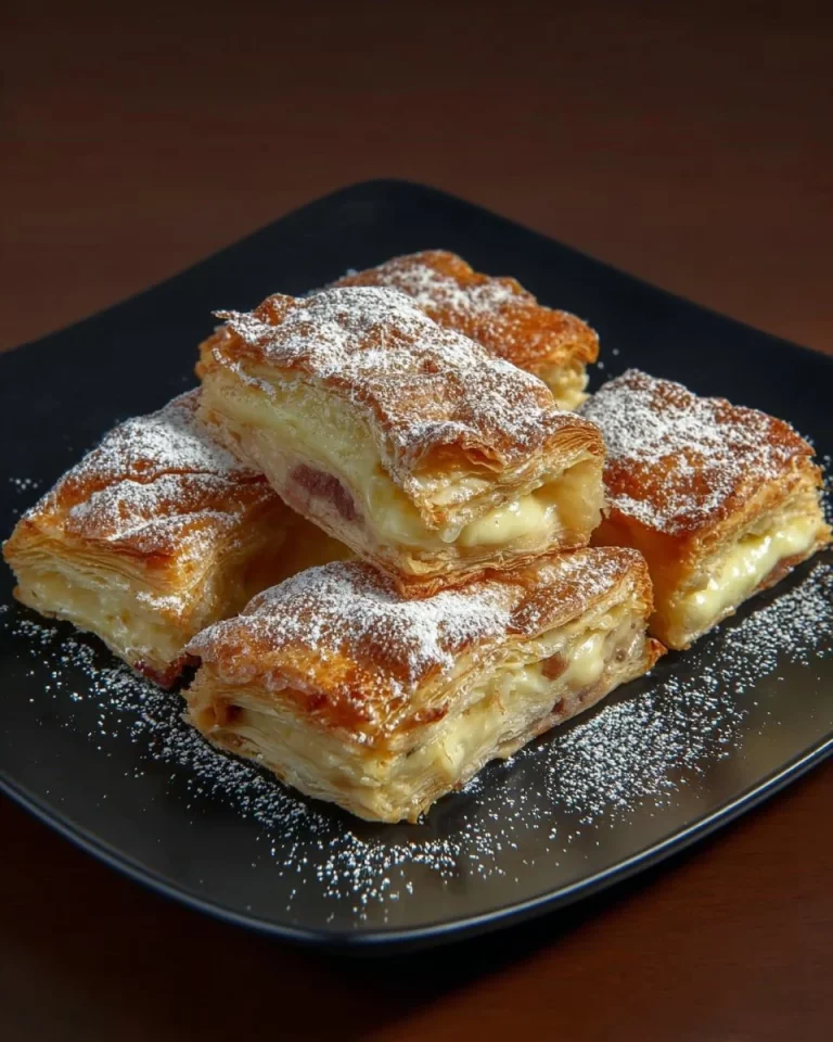 Almond Custard Puff Pastry topped with almond slices and powdered sugar