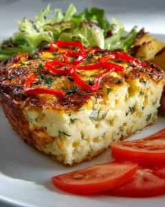 Delicious baked zucchini pasta with cheese and herbs in a ceramic dish
