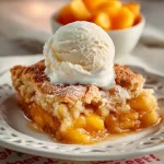 Delicious cantaloupe peach cobbler baked to golden perfection