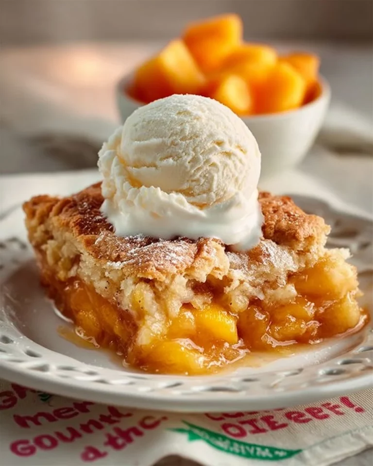 Delicious cantaloupe peach cobbler baked to golden perfection