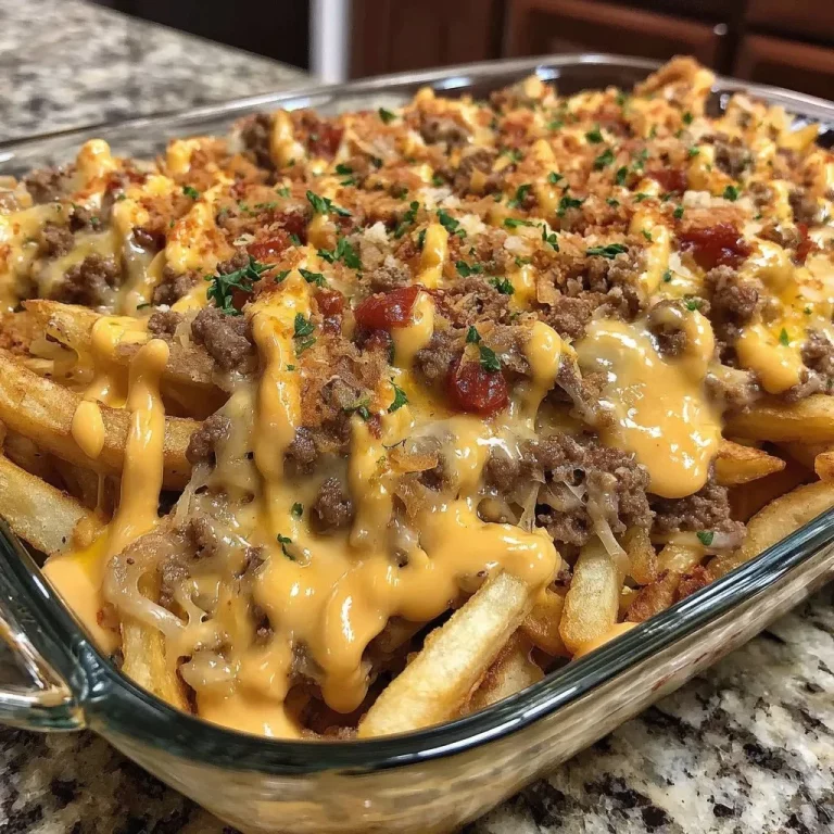 Cheeseburger French Fry Casserole with cheese and fries