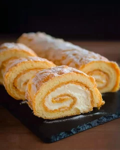 Delicious creamy roll cake with a rich filling and soft texture