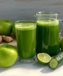 Refreshing Cucumber Apple Ginger drink served in a clear glass with ice