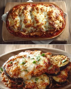 Delicious eggplant and chicken lasagna served in a baking dish