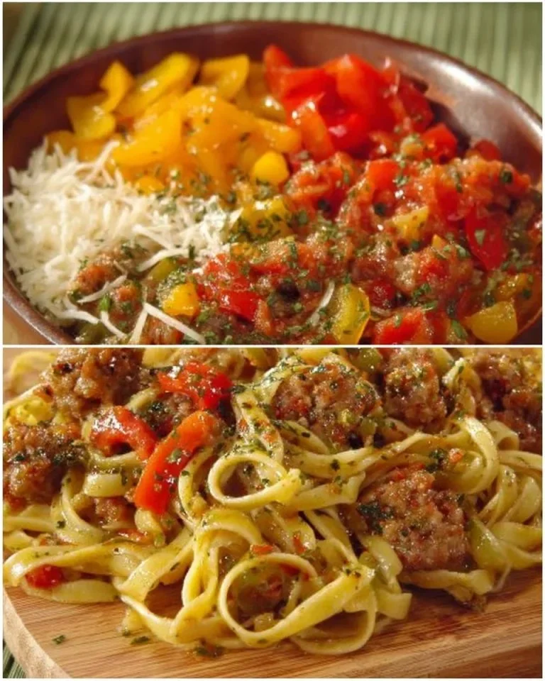 Italian Sausage Pasta served with herbs and cheese