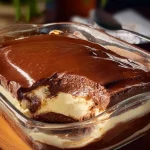 Delicious layered chocolate dessert with rich chocolate cream and toppings