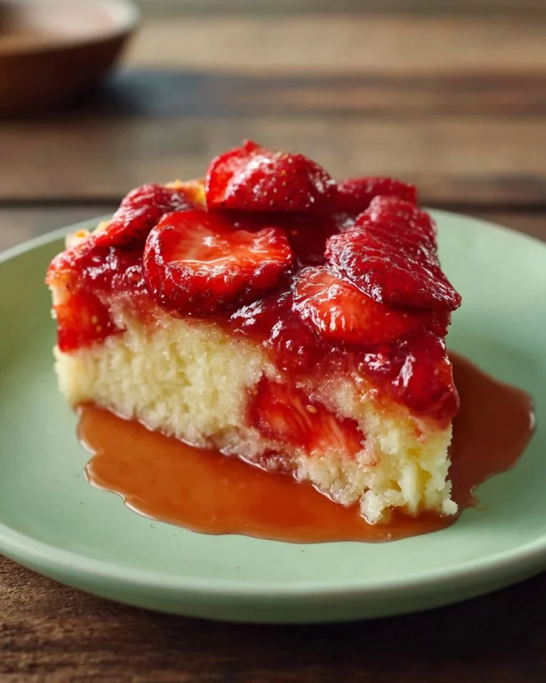 Delicious strawberry cake with fresh strawberry sauce on top