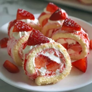Strawberry Cheesecake Roll-Ups rolled with cream cheese and fresh strawberries