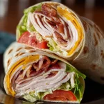 Delicious Turkey Ranch Club Wrap with turkey, ranch dressing, and fresh vegetables