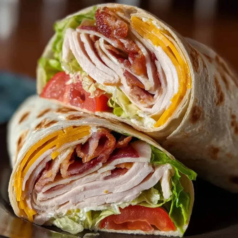 Delicious Turkey Ranch Club Wrap with turkey, ranch dressing, and fresh vegetables