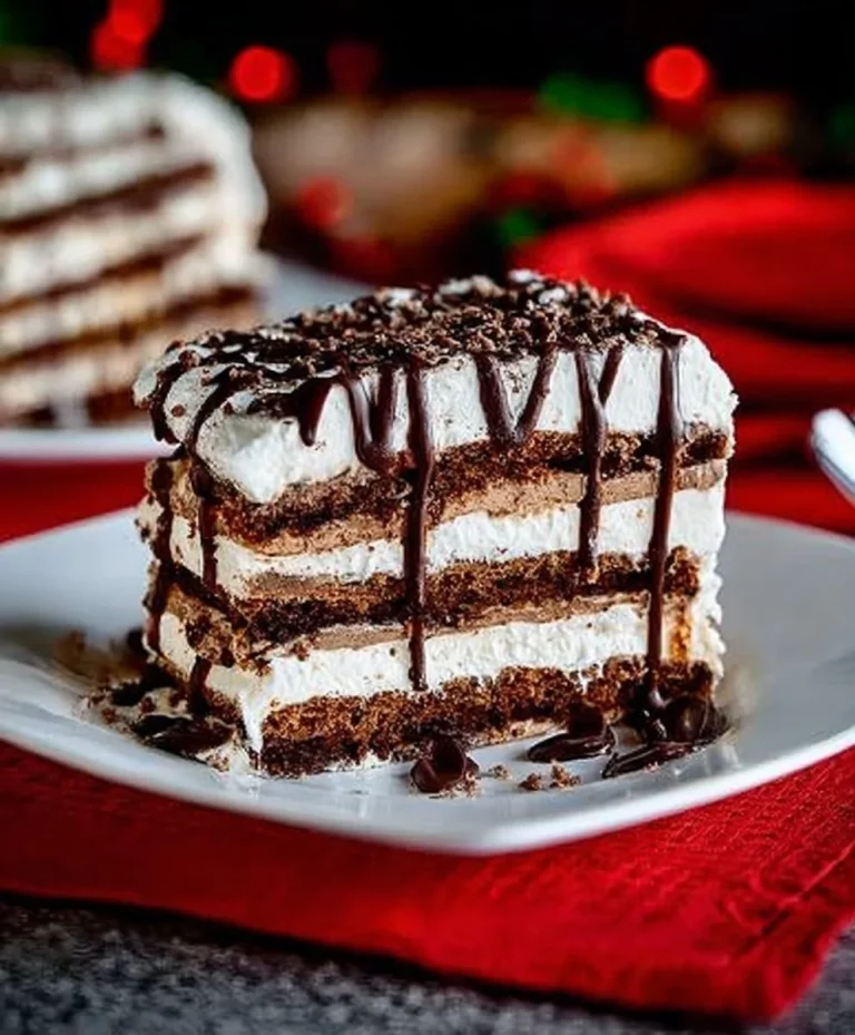 Delicious slice of Oreo Fudge Ice Cream Cake topped with whipped cream and Oreos