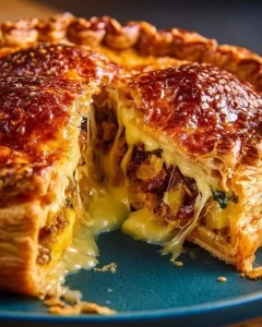 Vegetable and Brie Tart with colorful vegetables baked in a flaky crust